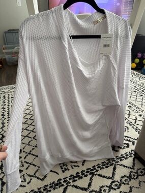 Free People White Waffle-Knit Lightweight Hoodie Top